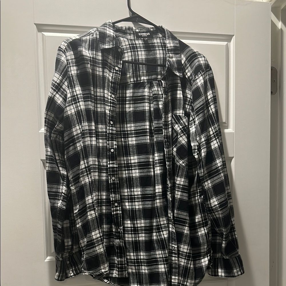 Black and White Plaid Button-Up Shirt